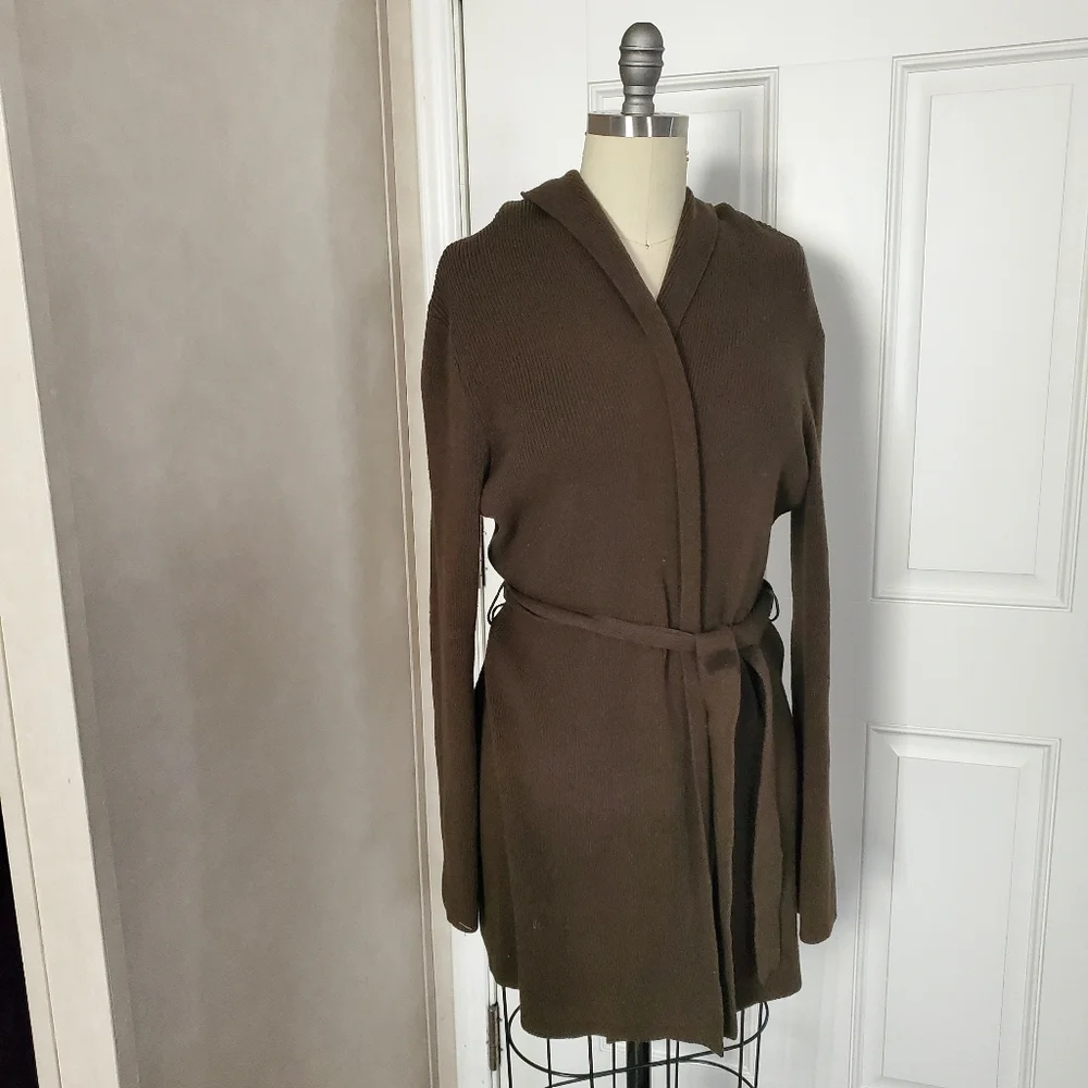 BCBGMAXAZRIA Hooded Cardigan Sweater with Belt - Picture 2 of 8